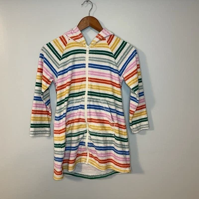 Hanna Andersson Hooded Rainbow Striped Terry Cover Up, Size 8 Beach Swim - Image 1 of 4