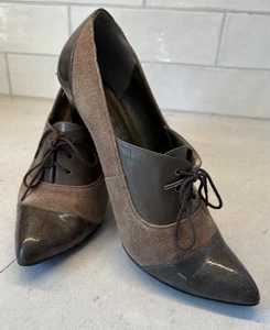 Zapatos de salón Oxford Mode Spana vintage para mujer 8,5 con cordones marrón topo brillante puntera - Imagen 1 de 12