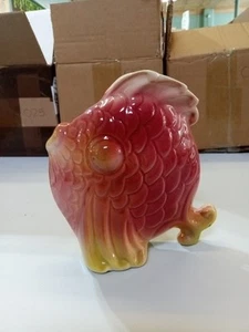Jarrón jardinera vintage de cerámica de mediados de siglo de los años 60 Goldfish Koi Fish 5" rosa (031) - Imagen 1 de 7
