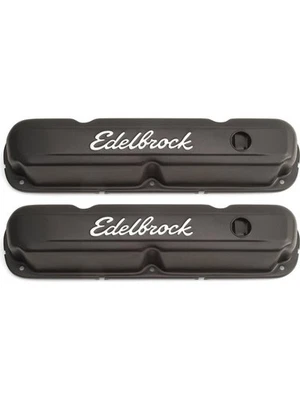 Edelbrock Valve Covers Signature Series Stock Steel Black Powdercoated Ed (4473) - Image 1 of 4