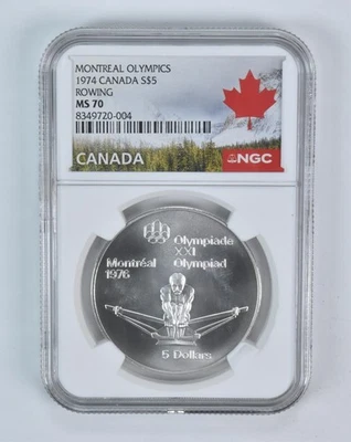 1974 Canada 5 Dollars Silver Olympic Rowing MS70 NGC Canada Lbl - Image 1 of 4