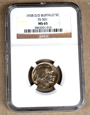1938-D/D BUFFALO NICKEL, FS-501, NGC MS65 201016 - Image 1 of 3