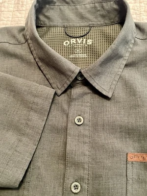 Orvis Shirt Mens•XL Army Green Short Sleeve Outdoor Button Up Pocket Polyester - Image 1 of 4