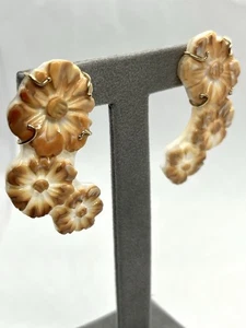 Ohrringe aus 14kt Gelbgold mit Kameen Karneol geschliffen Blumenmotiv - Bild 1 von 6