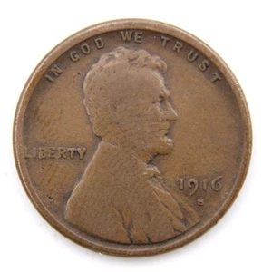1916-S AG/getragen minderwertig selten Datum Lincoln Wheat Cent Penny [282] - Bild 1 von 2