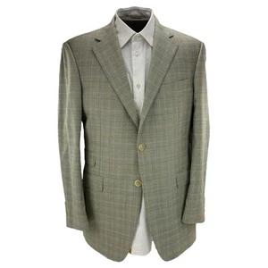 Samuelsohn Green Blue Brown Check Wool Blazer 2 Button Double Vent Men's 42L - Picture 1 of 6