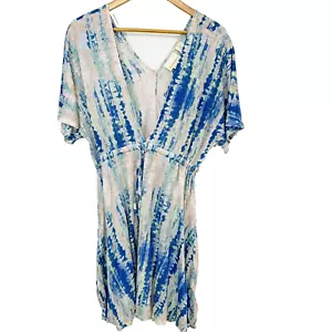 Cynthia Rowley Leinenkleid Überwurf mittelblau Aquarell knielang Strand - Bild 1 von 11