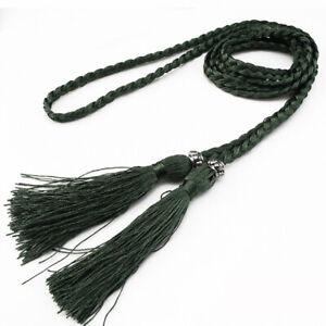 Women Self-Tie Rope Braided Woven Waist Belt Tassel Decorative Dress Waistband