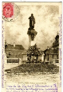 Poland Warszawa Mickiewicz Statue 1900 Piątek Piontek cover Acqui Italy postcard - Picture 1 of 3