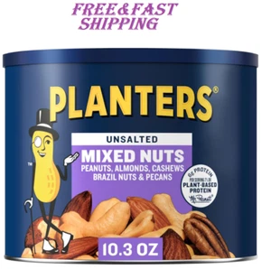 PLANTERS Roasted Unsalted Mixed Nuts, 10.3 oz Canister FREE SHIPPING - Picture 1 of 6