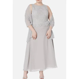 J Kara  Plus Size Beaded Long Dress & Chiffon Scarf | Size 18 - Picture 1 of 3