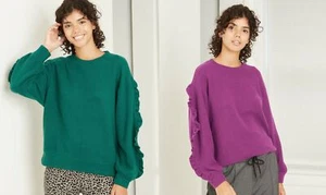 Women's Ruffle Sleeve Sweatshirt - A New Day - Various Colors/Sizes - S168 - Picture 1 of 6