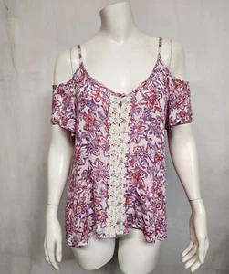NWT Roper Women's Size L Floral Off The Shoulder Pearl Button Down Lace Trim Top - Picture 1 of 9