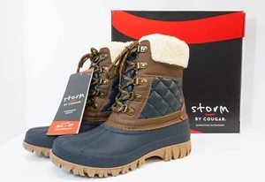 Storm by Cougar Carlisle Waterproof Lace-Up Boots  Navy and  Dark Tan Size 6 New - Picture 1 of 18
