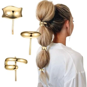3 Pcs Gold Hair Cuffs 1 Inch Metal Ponytail Cuff Gold Hair Tie Ponytail Holde... - Picture 1 of 7
