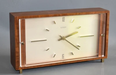 DESIGN -- KIENZLE AUTOMATIC Tischuhr 60er Jahre Holz Metall Batterie Fach #AA4 - Bild 1 von 4