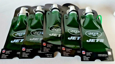 WHOLESALE LOT (5) NEW YORK JETS FOLDABLE WATER BOTTLE GREAT FOR GAMEDAY! Cover