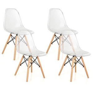 4PCS Dining Chairs Modern Plastic Shell Side Chair w/ Wood Legs & Clear Seat - Picture 1 of 8