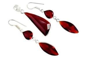 Sterling Silver Ruby Quartz Gemstone Handmade Womens Pendant Earrings Her Gift's - Picture 1 of 7