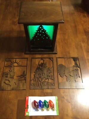 Handmade Four Seasons Woodcut Light Box Lamp w/Light Bulbs - Image 1 of 4