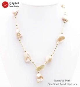 15*20mm Pink Baroque Sea Shell Pearl Necklace for Women Jewelry 28'' nec6536 - Picture 1 of 10