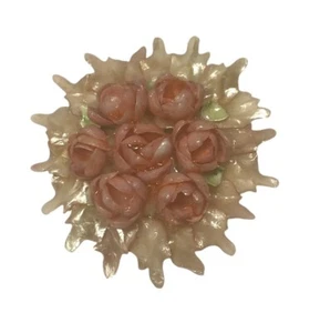Vintage 1970’s Carved Plastic Rose Flower Sea Shell Brooch Pin Hand Made - Bild 1 von 4