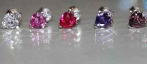 925 Sterling Silber 3 Krappen Korb Set Herzform Geburtsstein Drücker Ohrstecker - Bild 1 von 5