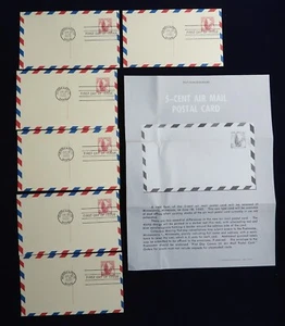 LOT of 6 First Day of Issue 1960 #C751 Airmail 5c Stationary post Card USA Flyer - Picture 1 of 4