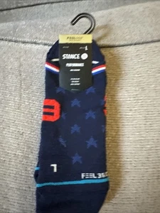 STANCE Independence Tab No Show Running Socks Large 9-13 Navy Blue Stars USA - Picture 1 of 2
