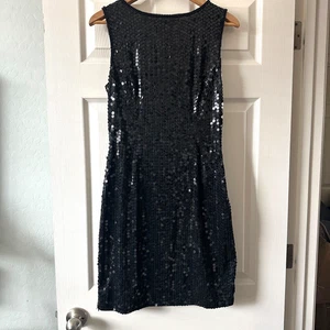 vintage 90s black sequin beaded cocktail dress glam evening holiday party sz10 - Picture 1 of 13