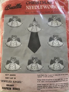 Vintage Bucilla Christmas Needlework Felt&Sequin Angels Napkin Rings - Picture 1 of 6