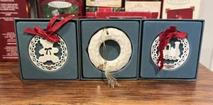 Vintage Lenox Christmas Ornaments In Original Box Bear, Train, Portrait Wreath - Picture 1 of 8