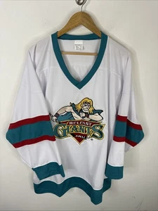 Belfast Giants XL Hockey Jersey EIHL Ireland White Teal VTG Logo Promo Shirt - Picture 1 of 6