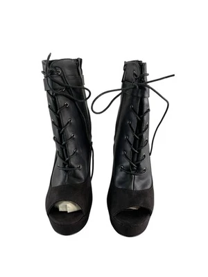 Botines Domika para mujer talla 11 negros con cordones punta abierta plataforma tacón alto Foto 1 de 4