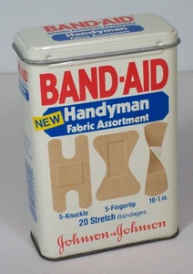 Band-Aid Empty Handyman Fabric Assortment Metal Tin Box Vintage 1983 USA - Picture 1 of 9
