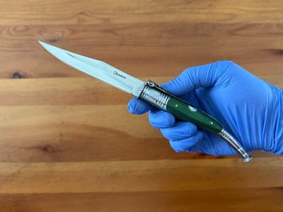 Cuchillo Plegable 4.13” Español Navaja Serrana Trinquete Verde Resistencia Madera Escalas Foto 1 de 4