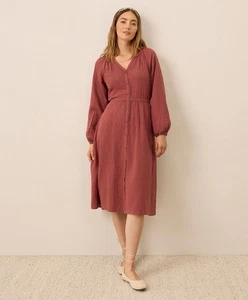 Pact Coastal Double Gauze Poet Sleeve Dress Tuscan Red XL W6P - Picture 1 of 7