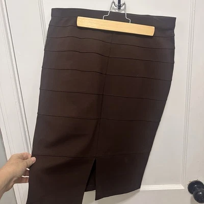 Falda lápiz THALIAN marrón otoño invierno abertura trasera talla 8 mezcla de nailon rayón Foto 1 de 4