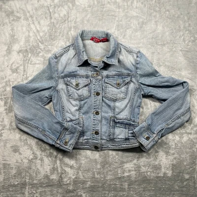 Chaqueta de mezclilla Guess Jeans para mujer azul envejecido elástica lavado claro talla S P Foto 1 de 4