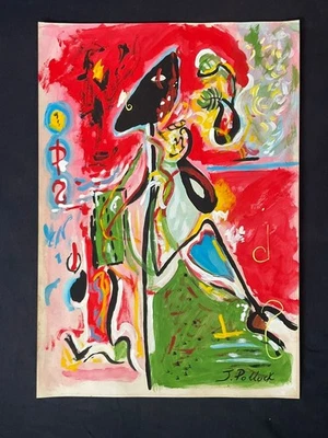 Jackson Pollock dibujo y pintura sobre papel antiguo firmado estampado vintage Foto 1 de 3