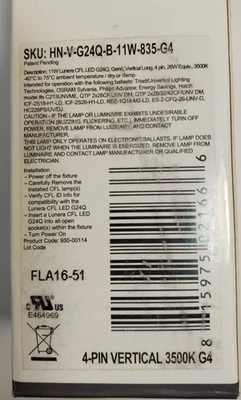 💥Lunera HN-V-G24Q-B-11W-835-G4 CFT LED 4 Pin вертикальный 3500K-новый--бесплатная доставка - Изображение 1 из 4