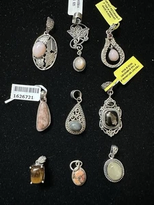 Set 9 Stck. Sterlingsilber Edelstein Tigeraugen Jaspis Hämatit rosa Opal..Anhänger - Bild 1 von 16