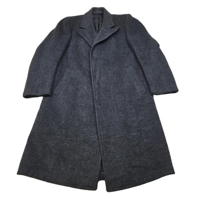 VTG 1940s National Tailoring Overcoat Mens XL 46 Dark Gray THICK Heavy Wool WWII - Image 1 of 4