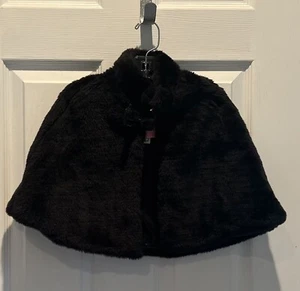New TOBY NYC Girls Faux Fur Cape Shawl Shrug Black Small 4-6 Wedding Christmas - Picture 1 of 4