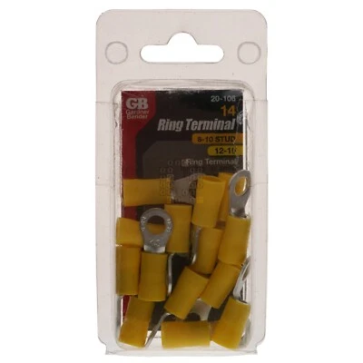 Gardner Bender 20-106 Ring Terminal, 12 to 10 AWG, #8 to 10 Stud Yellow, 14-Pack - Image 1 of 4
