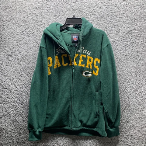 Green Bay Packers Hoodie Adult Large Green Sweater Fleece Zip Up Mens Football Cover