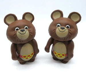 Vintage 1980 Olympische Winterspiele Russland Souvenir Paar Mischa Bear Banks 6 Zoll braun süß - Bild 1 von 14