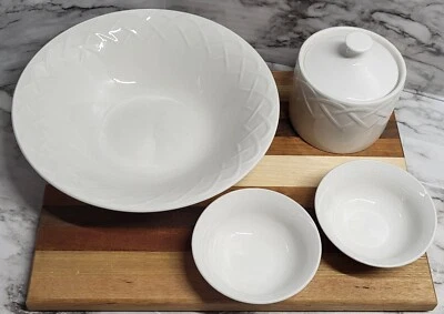 Oneida Picnic Pattern Lot White Ceramic 5pc Woven Texture Serving Bowl... - Image 1 of 4
