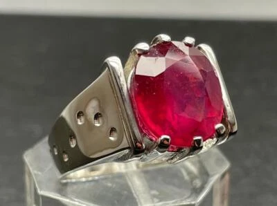 6.71 CT MINED RED RUBY .925 STERLING SILVER HANDMADE MENS RING SIZE 8.25 10GR - Image 1 of 4