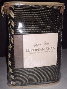 NUEVO CON ETIQUETAS Rose Tree Bryant Park EURO Almohada Falsa Reverso Raya Sólida Negro Dorado 26x26 - Imagen 1 de 9
